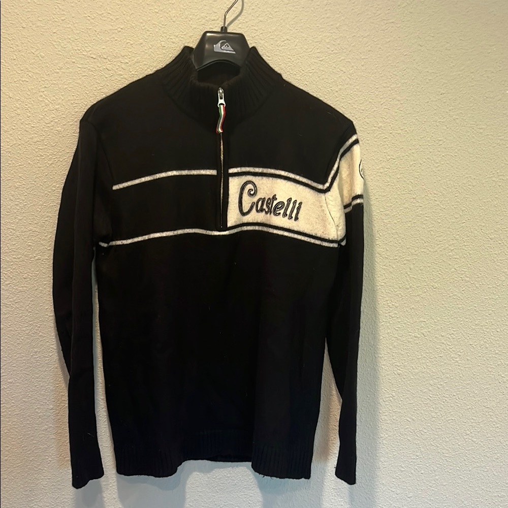 Castelli Black and White wool cycling sweater. Men's Large Sweater.